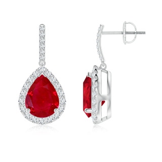 9x7mm AAA Pear-Shaped Ruby Halo Dangle Earrings in P950 Platinum