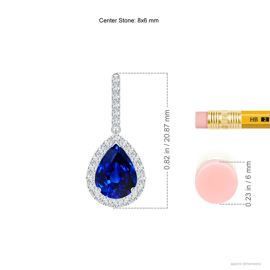 8x6mm Lab-Grown Pear-Shaped Blue Sapphire Halo Dangle Earrings in P950 Platinum ruler