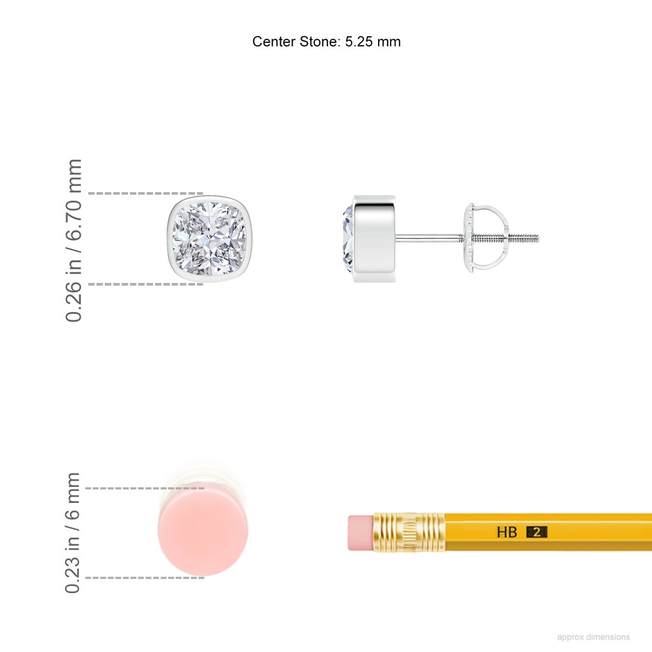 5.25mm HSI2 Classic Cushion Diamond Solitaire Stud Earrings in P950 Platinum ruler