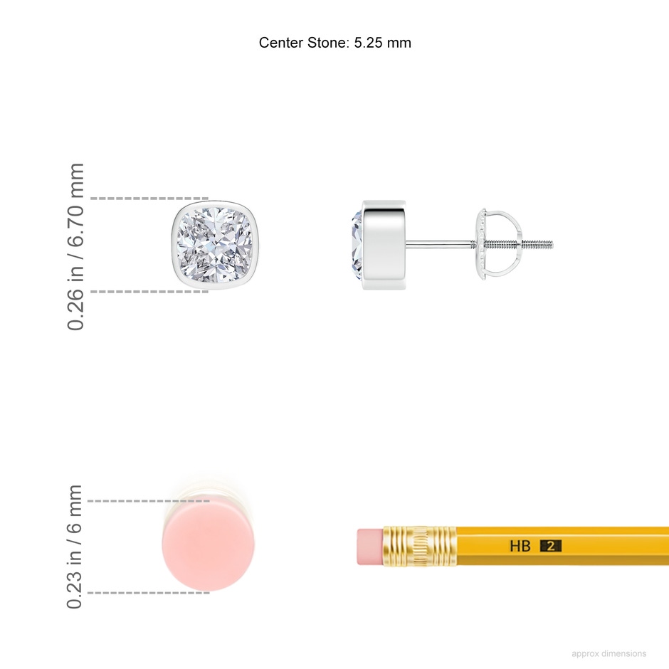 5.25mm HSI2 Classic Cushion Diamond Solitaire Stud Earrings in White Gold ruler