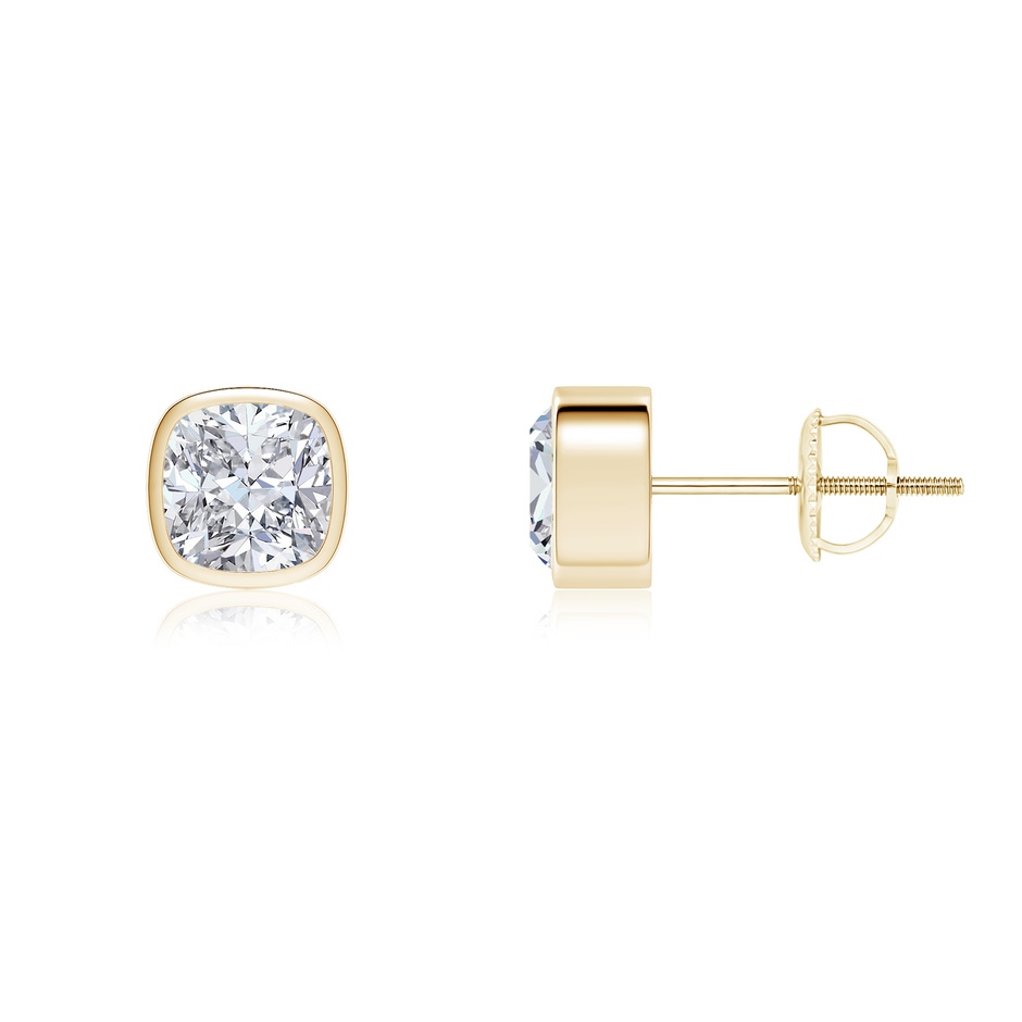 5.5mm HSI2 Classic Cushion Diamond Solitaire Stud Earrings in Yellow Gold 