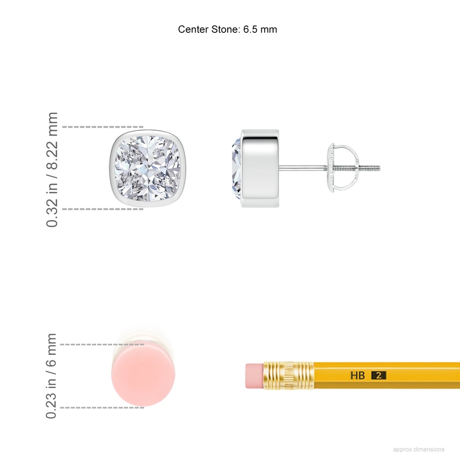 6.5mm HSI2 Classic Cushion Diamond Solitaire Stud Earrings in P950 Platinum ruler