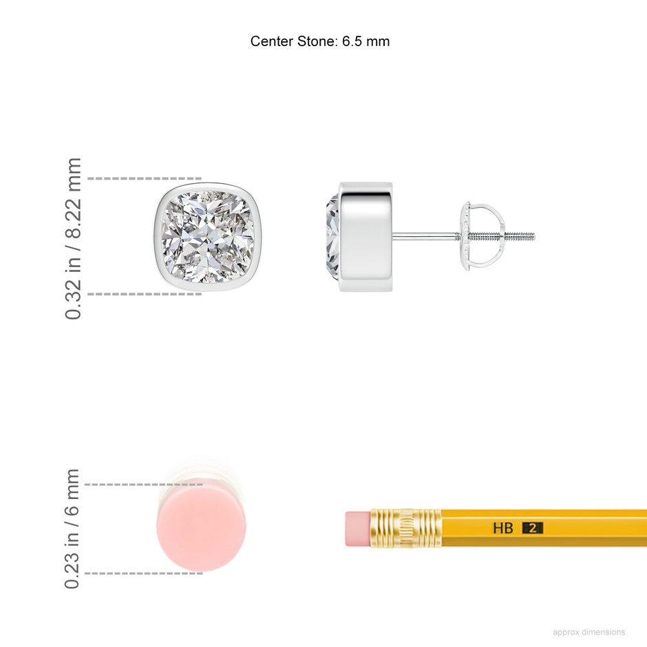 6.5mm IJI1I2 Classic Cushion Diamond Solitaire Stud Earrings in P950 Platinum ruler