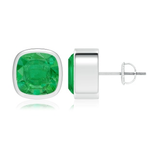 9mm AA Classic Cushion Emerald Solitaire Stud Earrings in P950 Platinum