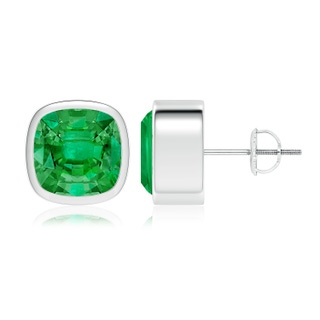 9mm AAA Classic Cushion Emerald Solitaire Stud Earrings in P950 Platinum