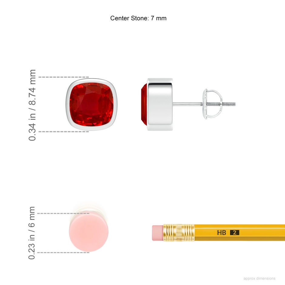 7mm AAA Classic Cushion Ruby Solitaire Stud Earrings in White Gold ruler