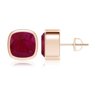 9mm A Classic Cushion Ruby Solitaire Stud Earrings in Rose Gold