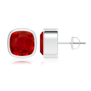 9mm AAA Classic Cushion Ruby Solitaire Stud Earrings in P950 Platinum