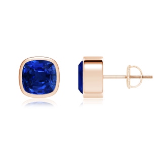 7mm Lab-Grown Classic Cushion Blue Sapphire Solitaire Stud Earrings in 10K Rose Gold