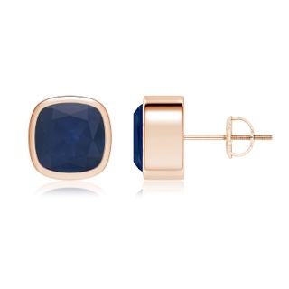 8mm A Classic Cushion Blue Sapphire Solitaire Stud Earrings in Rose Gold