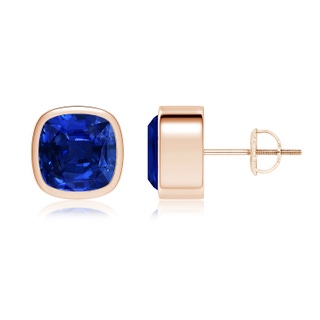 8mm AAAA Classic Cushion Blue Sapphire Solitaire Stud Earrings in Rose Gold