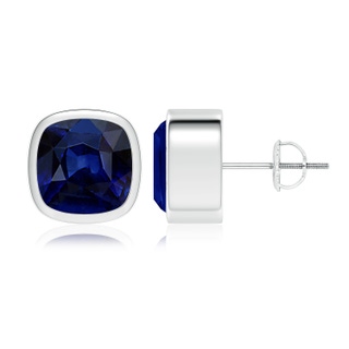 9mm AAA Classic Cushion Blue Sapphire Solitaire Stud Earrings in P950 Platinum