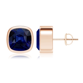 9mm AAA Classic Cushion Blue Sapphire Solitaire Stud Earrings in Rose Gold