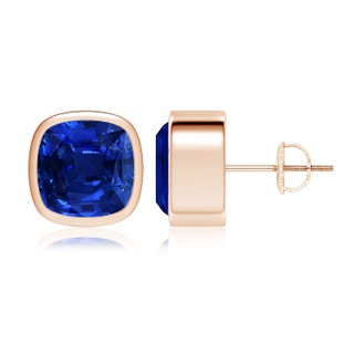 9mm Lab-Grown Classic Cushion Blue Sapphire Solitaire Stud Earrings in 18K Rose Gold