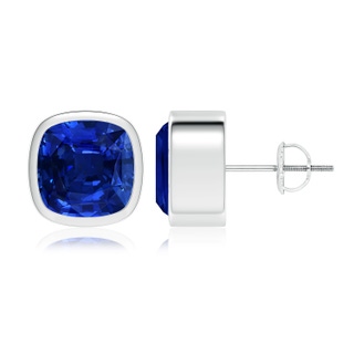 9mm Lab-Grown Classic Cushion Blue Sapphire Solitaire Stud Earrings in P950 Platinum