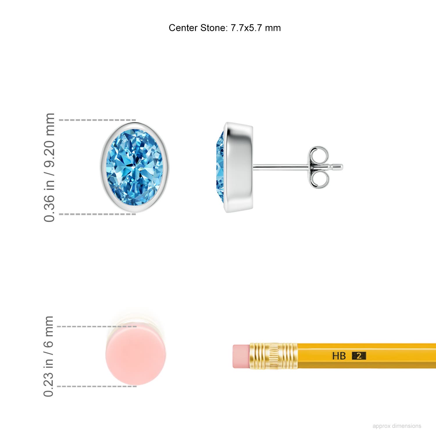 7.7x5.7mm AAAA Classic Oval Fancy Intense Blue Diamond Solitaire Stud Earrings in White Gold - ruler