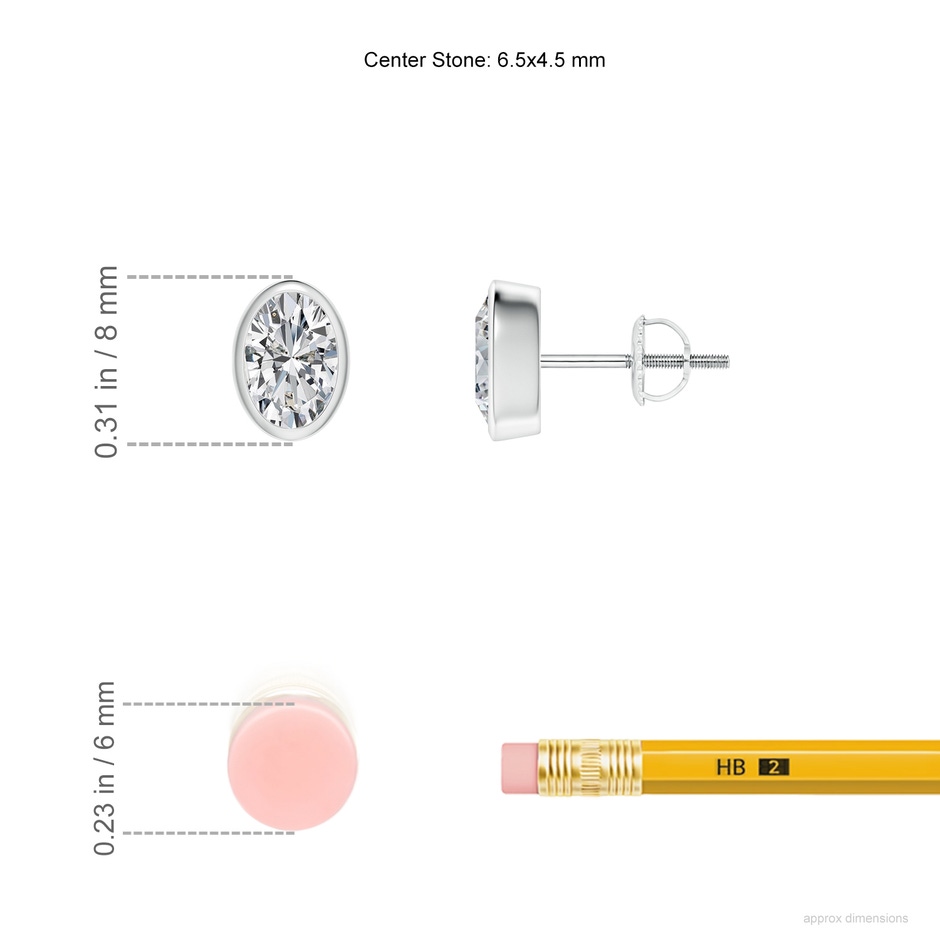 6.5x4.5mm HSI2 Classic Oval Diamond Solitaire Stud Earrings in White Gold ruler