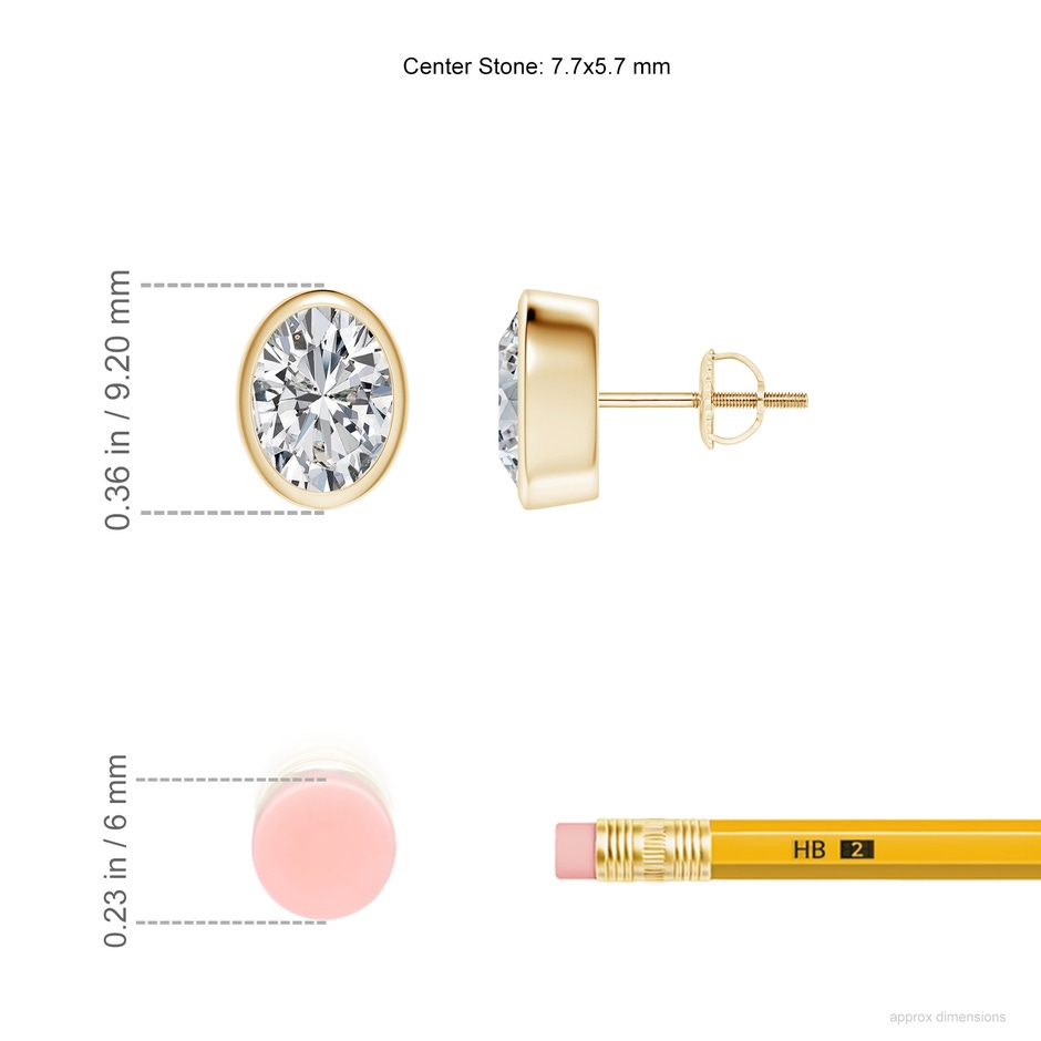 7.7x5.7mm HSI2 Classic Oval Diamond Solitaire Stud Earrings in Yellow Gold ruler