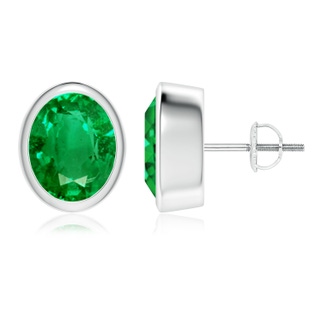 10x8mm AAA Classic Oval Emerald Solitaire Stud Earrings in P950 Platinum