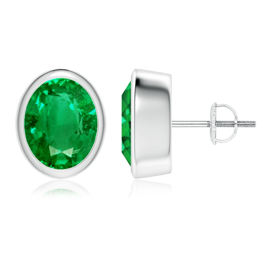 10x8mm AAA Classic Oval Emerald Solitaire Stud Earrings in P950 Platinum 