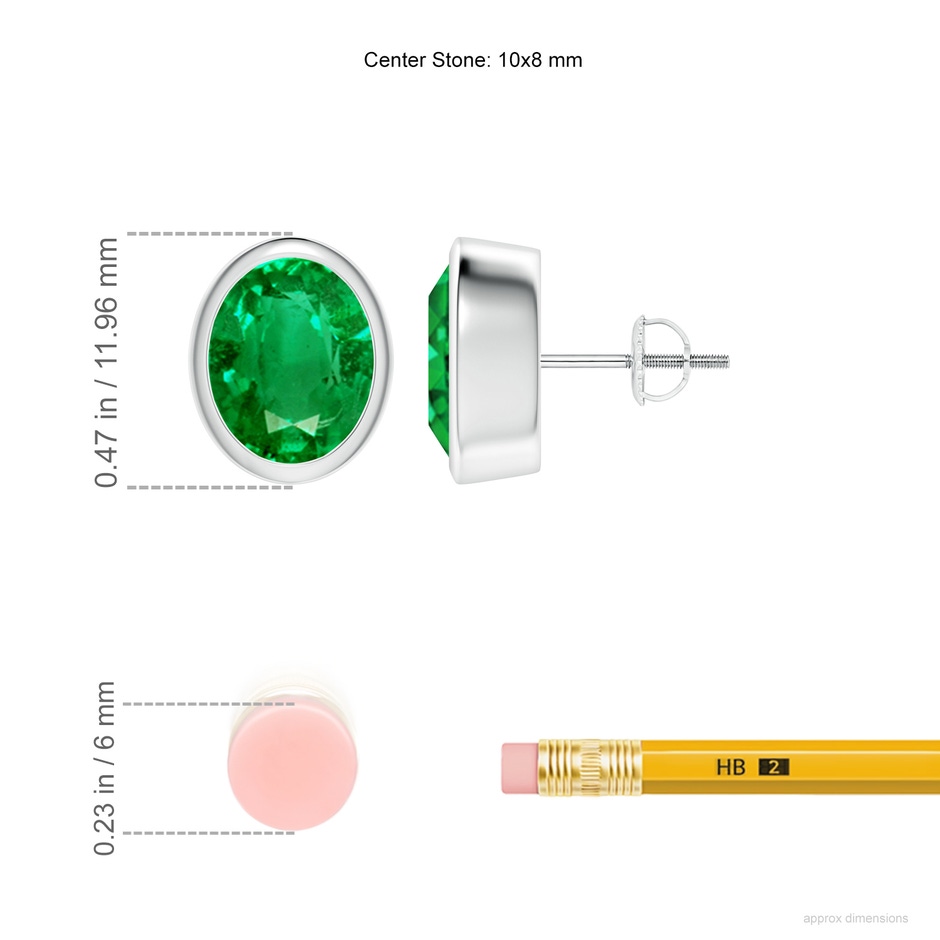 10x8mm AAA Classic Oval Emerald Solitaire Stud Earrings in P950 Platinum ruler