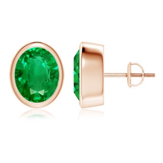 10x8mm AAA Classic Oval Emerald Solitaire Stud Earrings in Rose Gold