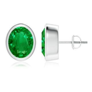 10x8mm AAAA Classic Oval Emerald Solitaire Stud Earrings in P950 Platinum