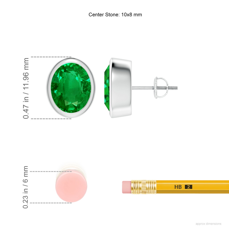 10x8mm AAAA Classic Oval Emerald Solitaire Stud Earrings in P950 Platinum ruler