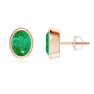 8x6mm AA Classic Oval Emerald Solitaire Stud Earrings in Rose Gold