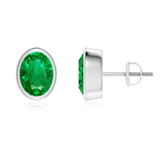 8x6mm AAA Classic Oval Emerald Solitaire Stud Earrings in P950 Platinum