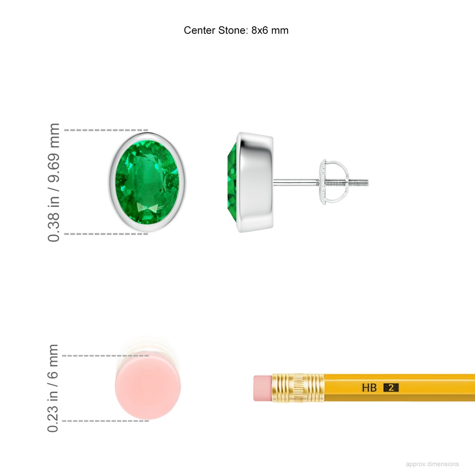 8x6mm AAA Classic Oval Emerald Solitaire Stud Earrings in White Gold ruler