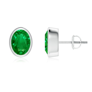 8x6mm AAAA Classic Oval Emerald Solitaire Stud Earrings in P950 Platinum