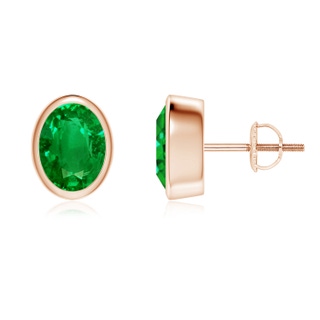 8x6mm AAAA Classic Oval Emerald Solitaire Stud Earrings in Rose Gold