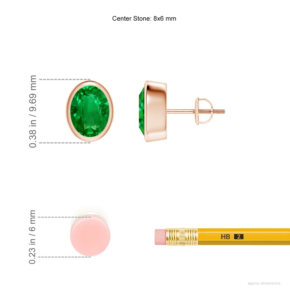 8x6mm AAAA Classic Oval Emerald Solitaire Stud Earrings in Rose Gold ruler
