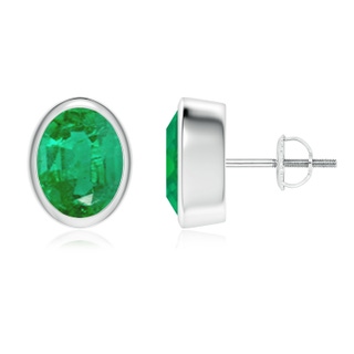 9x7mm AA Classic Oval Emerald Solitaire Stud Earrings in P950 Platinum