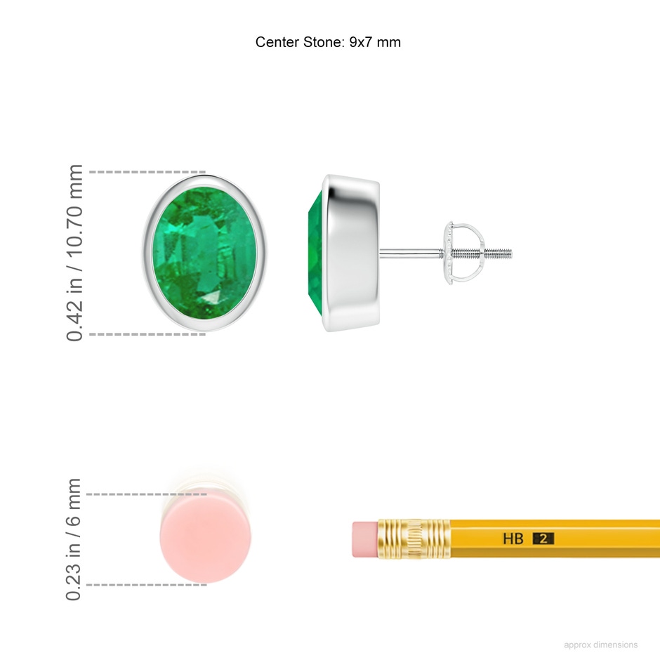 9x7mm AA Classic Oval Emerald Solitaire Stud Earrings in P950 Platinum ruler