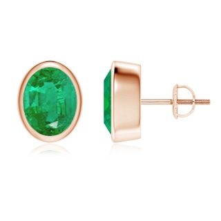 9x7mm AA Classic Oval Emerald Solitaire Stud Earrings in Rose Gold