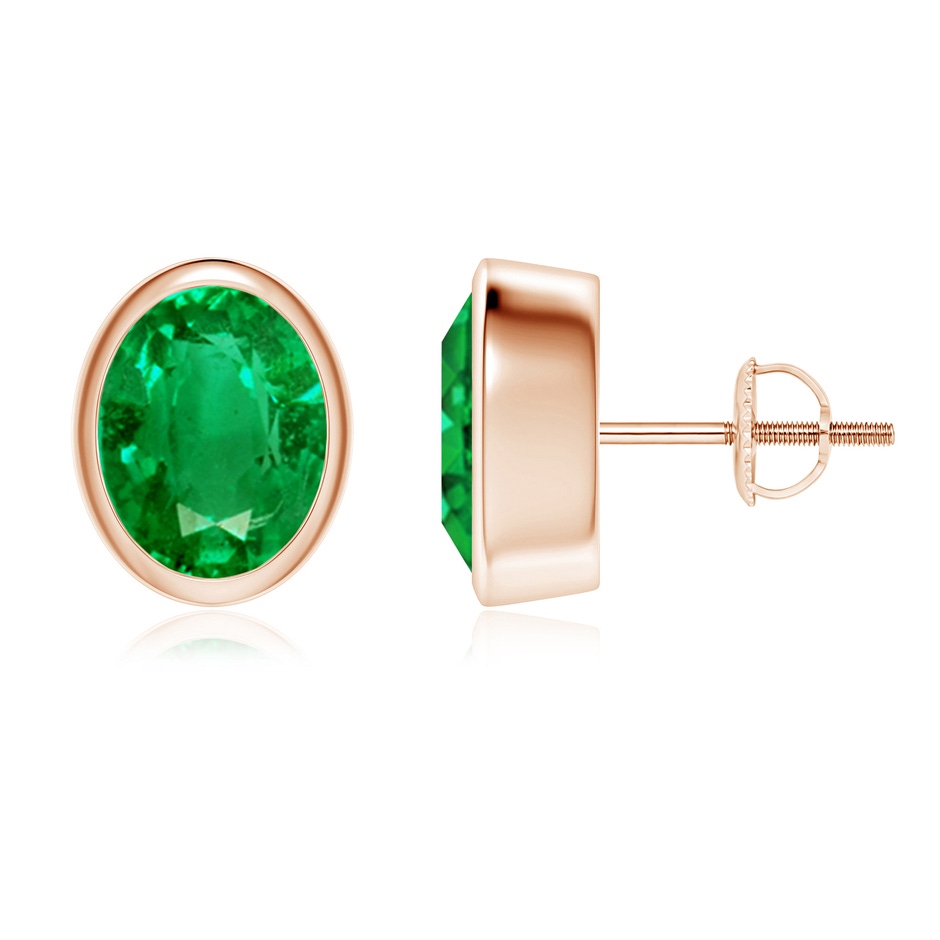 9x7mm AAA Classic Oval Emerald Solitaire Stud Earrings in Rose Gold 