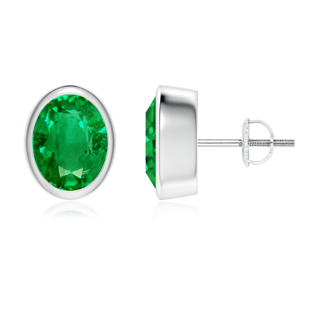9x7mm AAA Classic Oval Emerald Solitaire Stud Earrings in White Gold