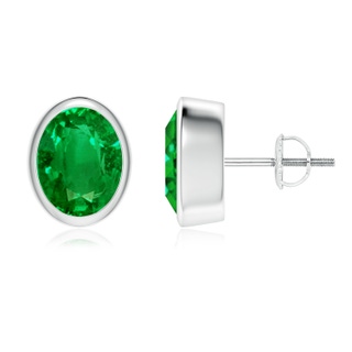 9x7mm AAAA Classic Oval Emerald Solitaire Stud Earrings in P950 Platinum