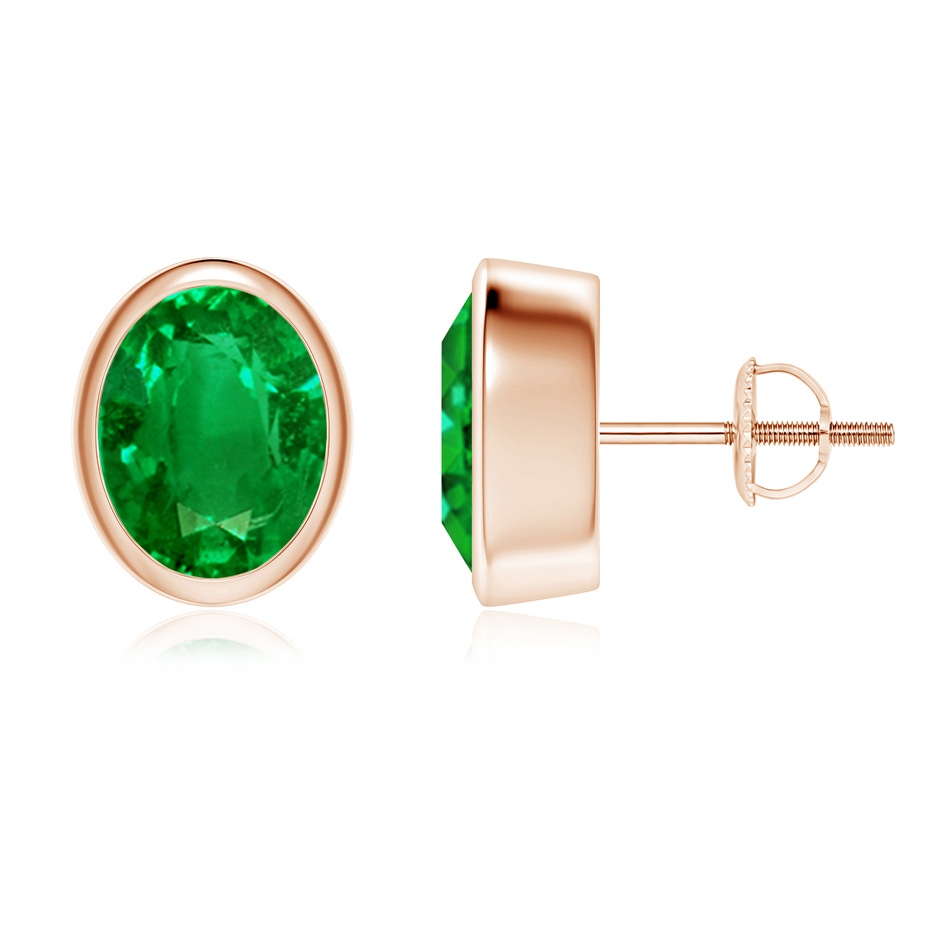 9x7mm AAAA Classic Oval Emerald Solitaire Stud Earrings in Rose Gold 
