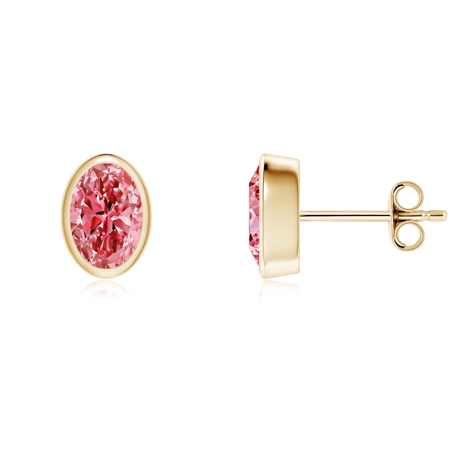 Angara 1.3 CTW Classic Oval Fancy Intense Pink Diamond Solitaire Stud Earrings in 14K Yellow Gold