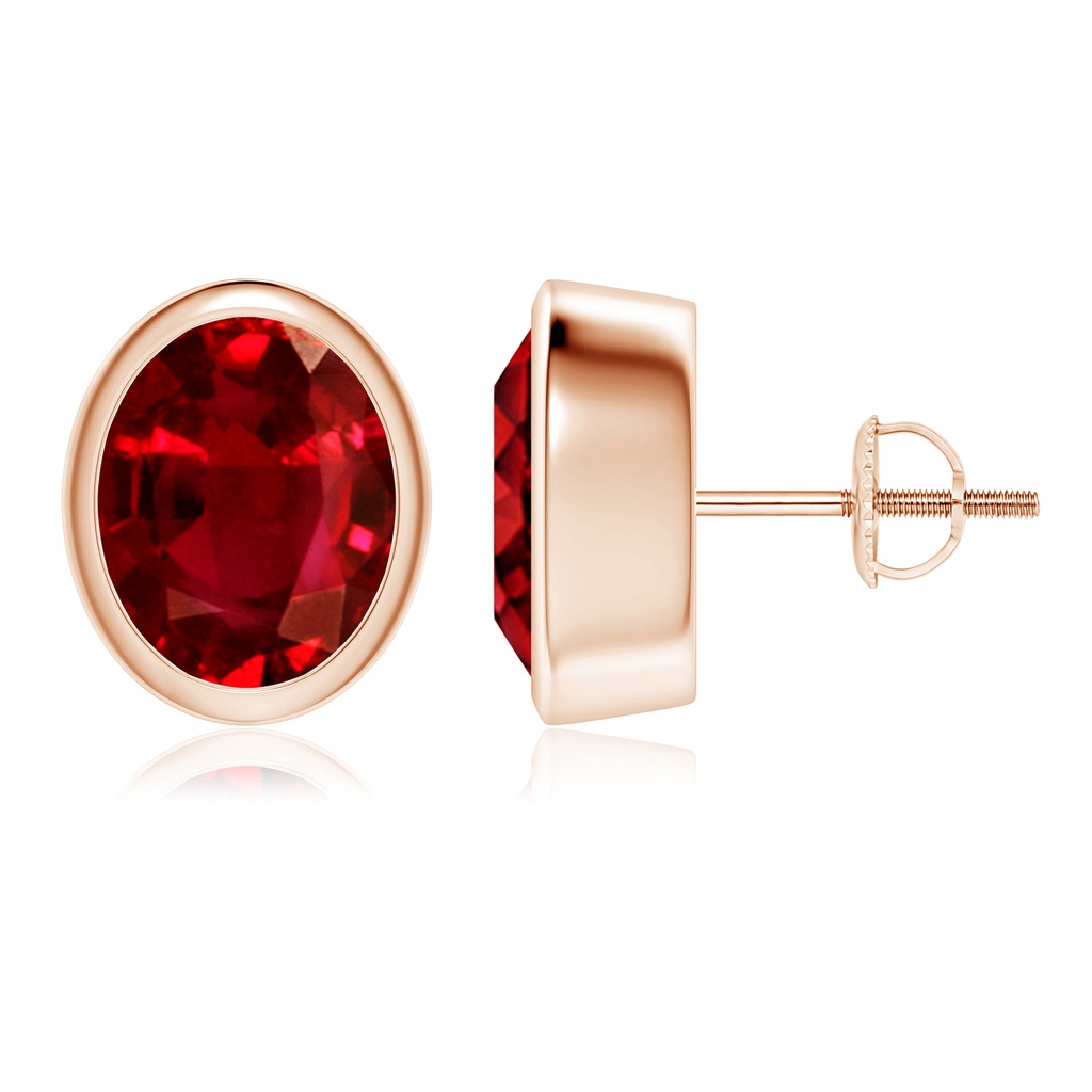 10x8mm AAAA Classic Oval Ruby Solitaire Stud Earrings in Rose Gold