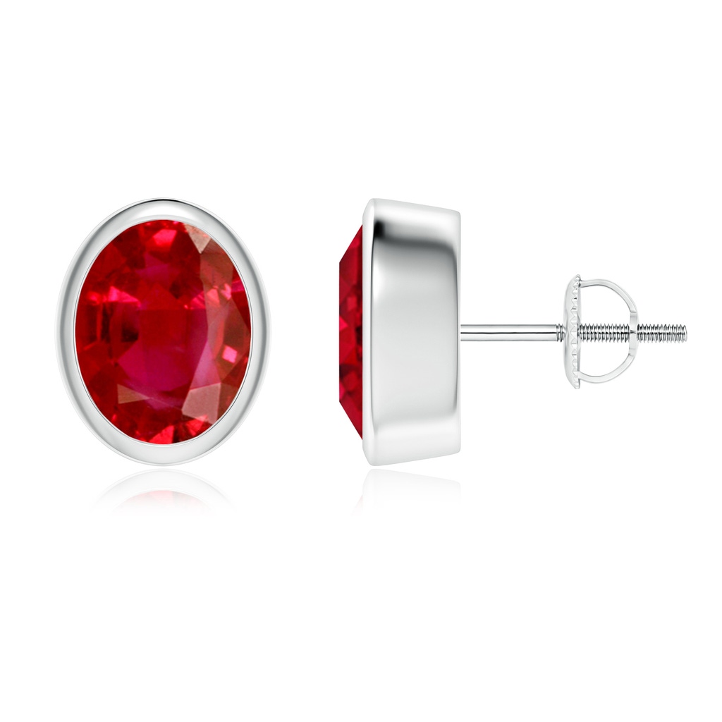 9x7mm AAA Classic Oval Ruby Solitaire Stud Earrings in White Gold 