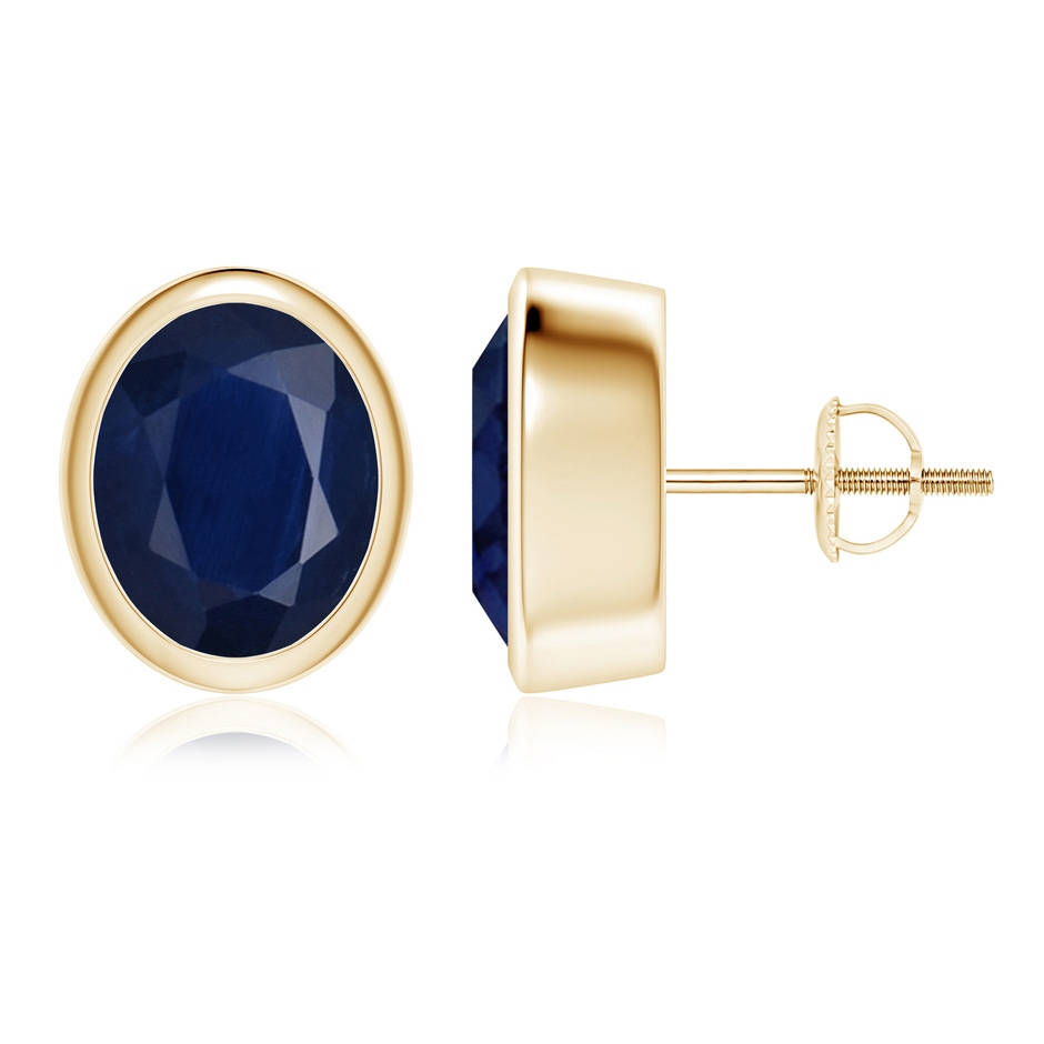 10x8mm A Classic Oval Blue Sapphire Solitaire Stud Earrings in Yellow Gold 