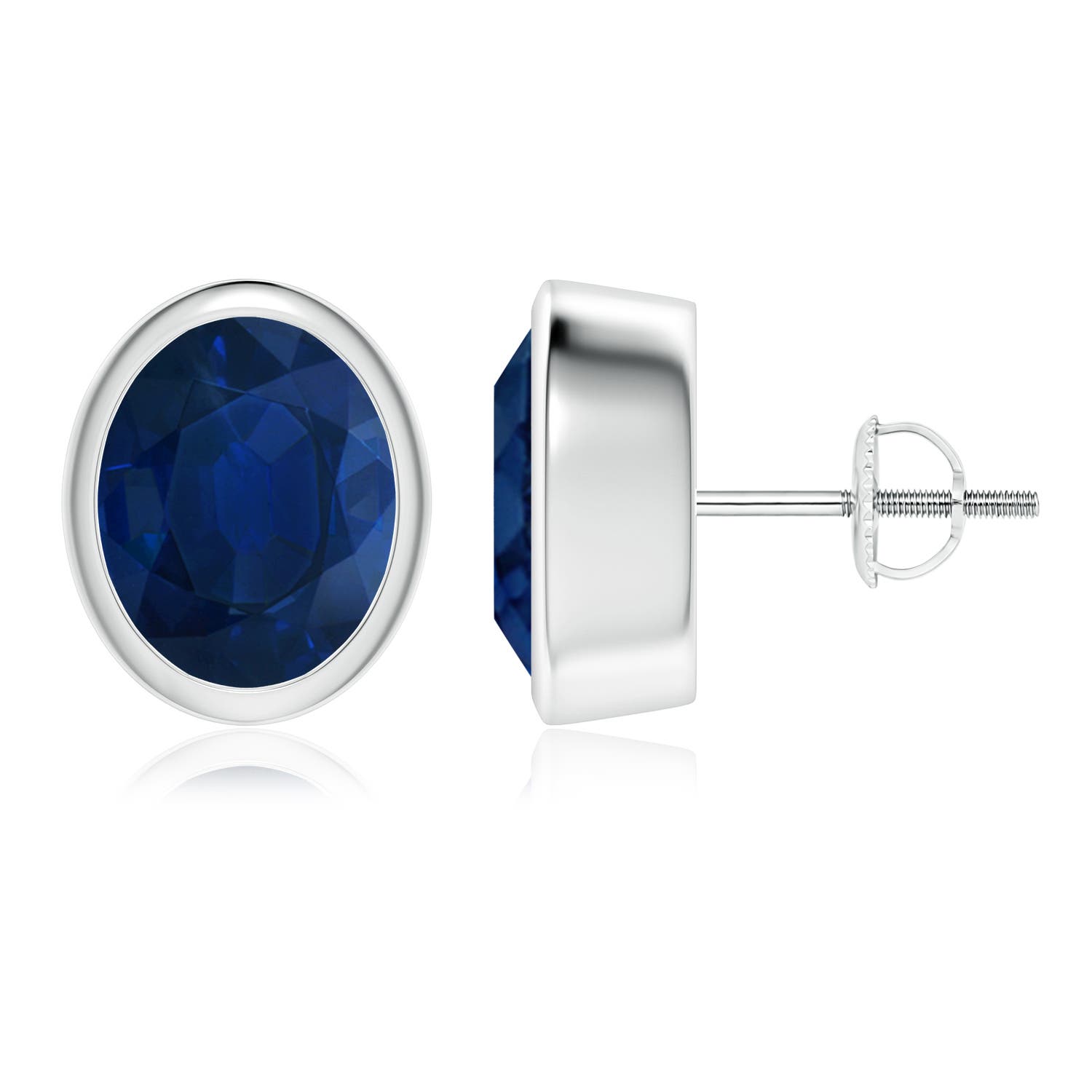 10x8mm AA Classic Oval Blue Sapphire Solitaire Stud Earrings in P950 Platinum