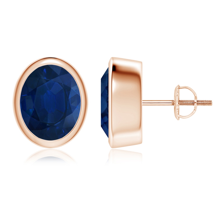 10x8mm AA Classic Oval Blue Sapphire Solitaire Stud Earrings in Rose Gold 