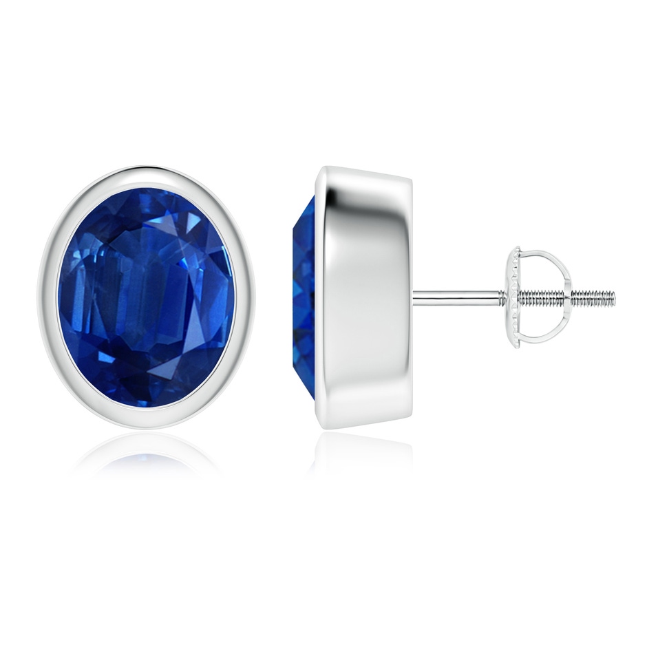 10x8mm AAA Classic Oval Blue Sapphire Solitaire Stud Earrings in P950 Platinum 