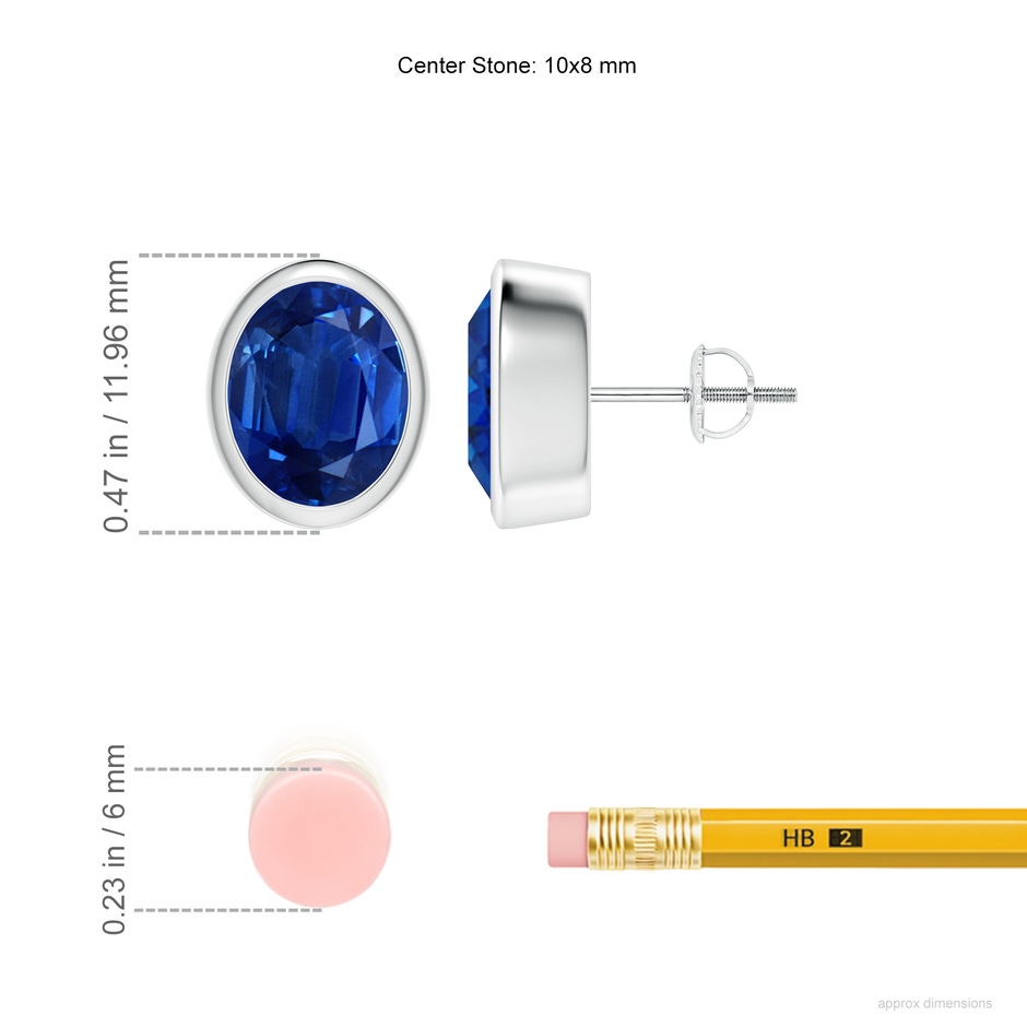 10x8mm AAA Classic Oval Blue Sapphire Solitaire Stud Earrings in P950 Platinum ruler