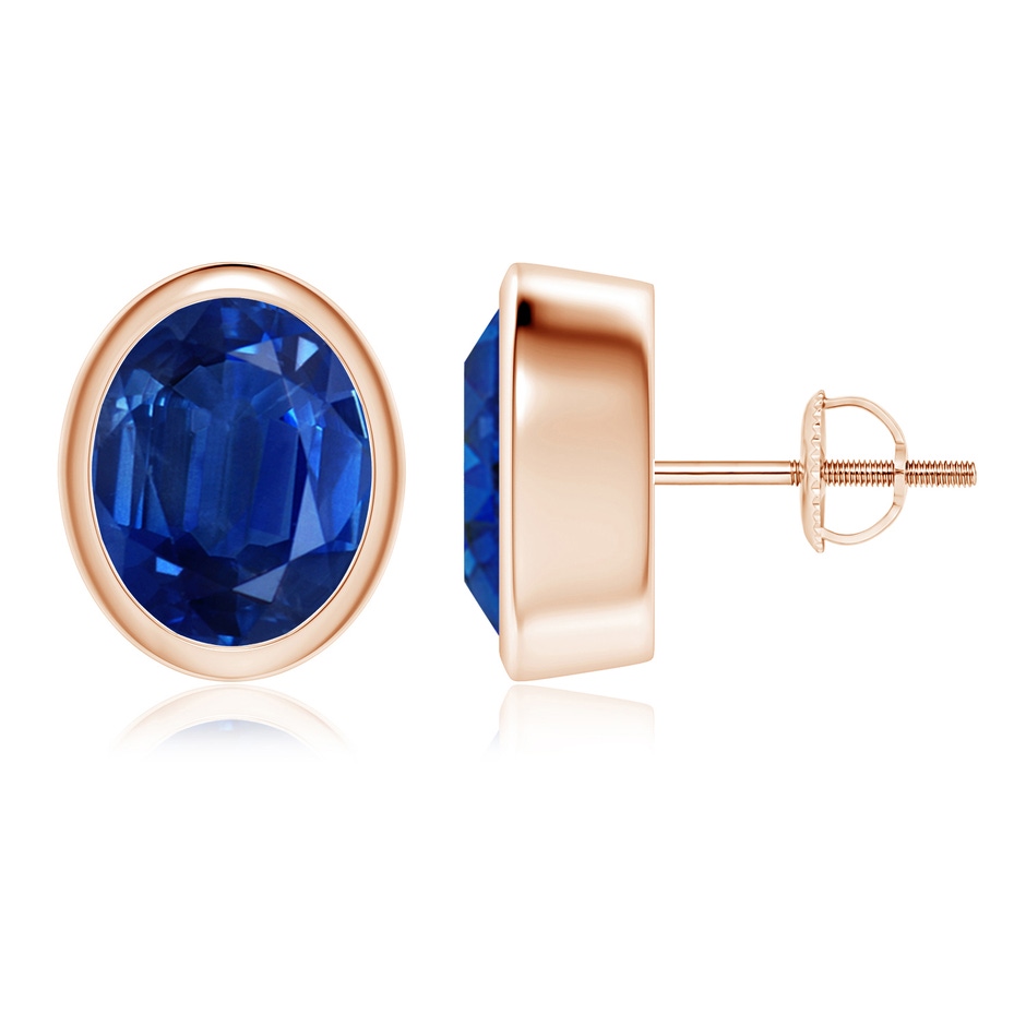 10x8mm AAA Classic Oval Blue Sapphire Solitaire Stud Earrings in Rose Gold 